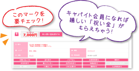 このマークを要チェック！キャバイト会員になれば嬉しい「祝い金」がもらえちゃう！